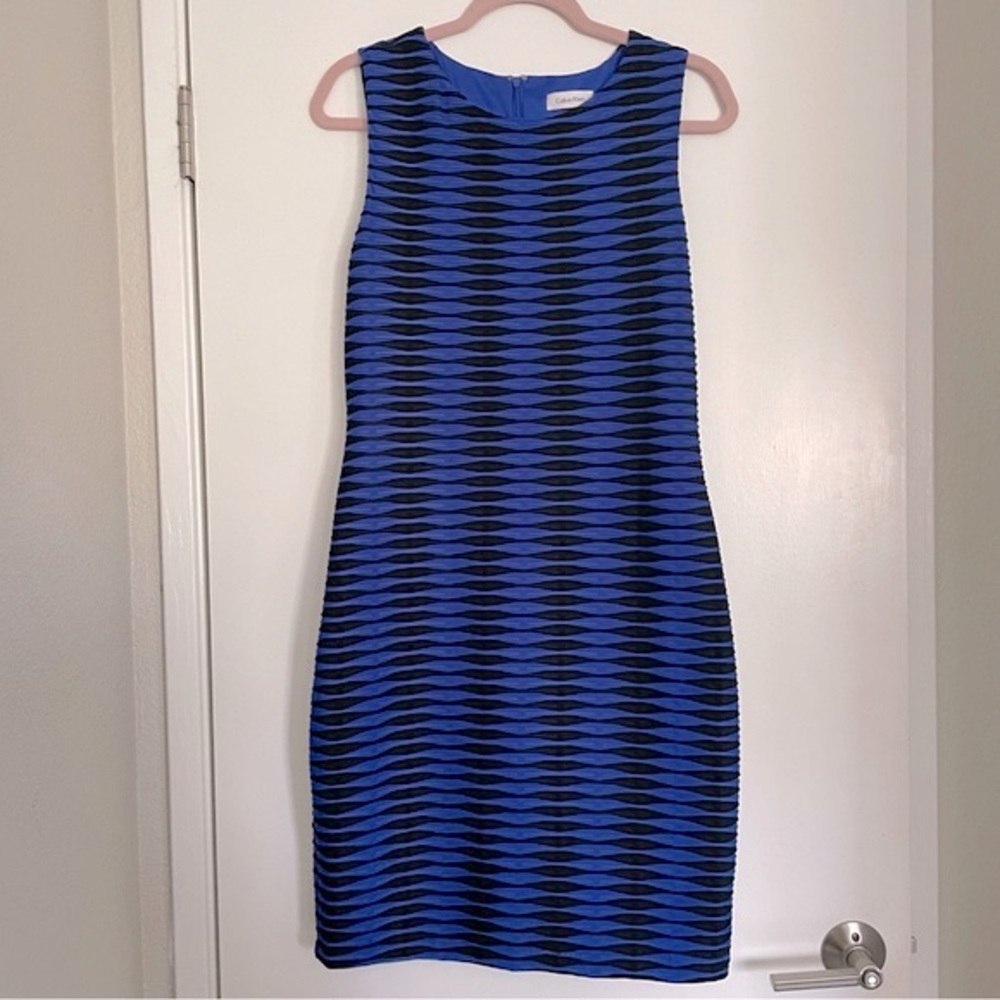 Calvin Klein Blue & Black Sleeveless Fitted Dress